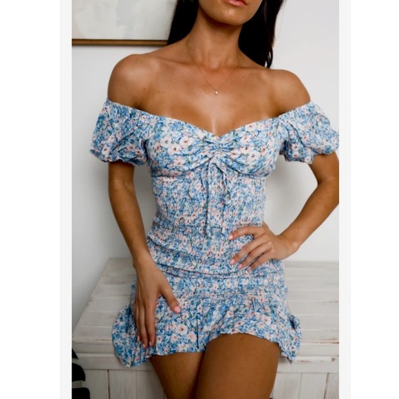 AVIA RUCHED MINI DRESS - Blue Floral - Picture 1 of 7